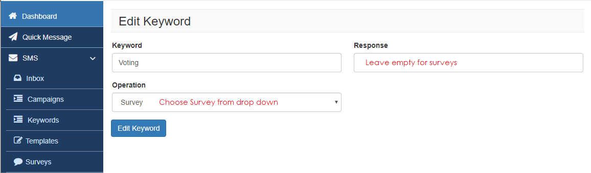SMS Survey Keywords